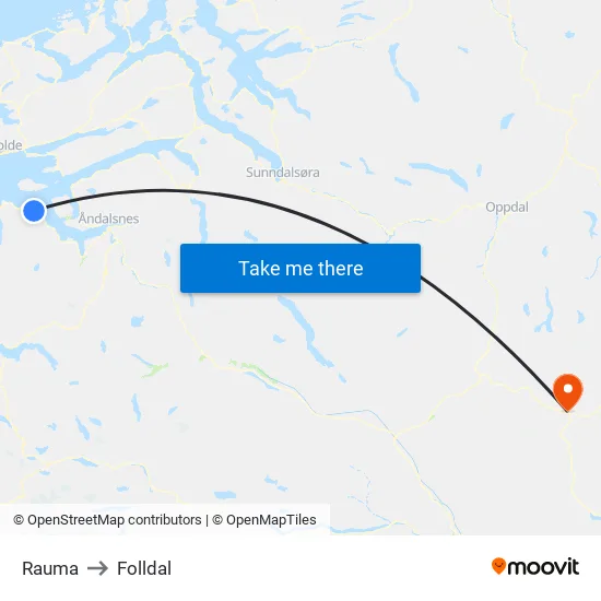 Rauma to Folldal map