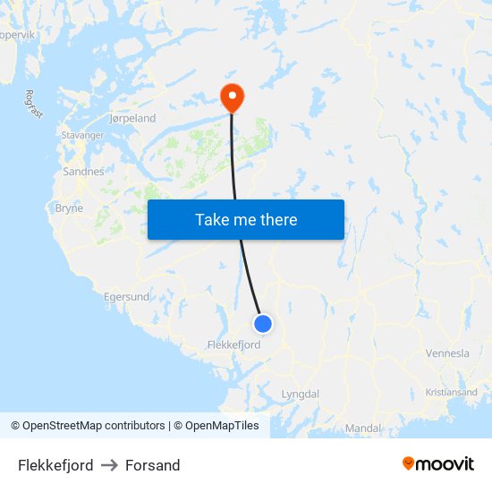 Flekkefjord to Forsand map