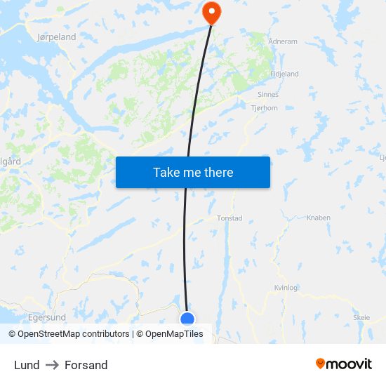 Lund to Forsand map