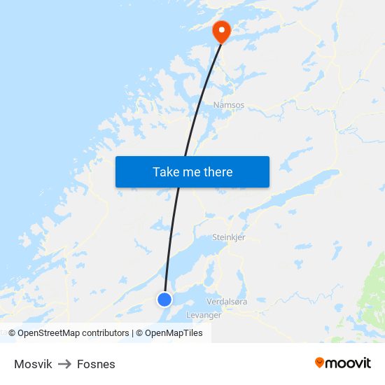 Mosvik to Fosnes map