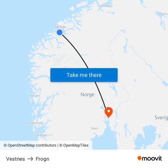 Vestnes to Frogn map