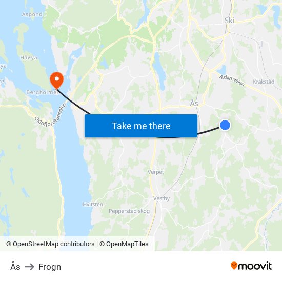 Ås to Frogn map