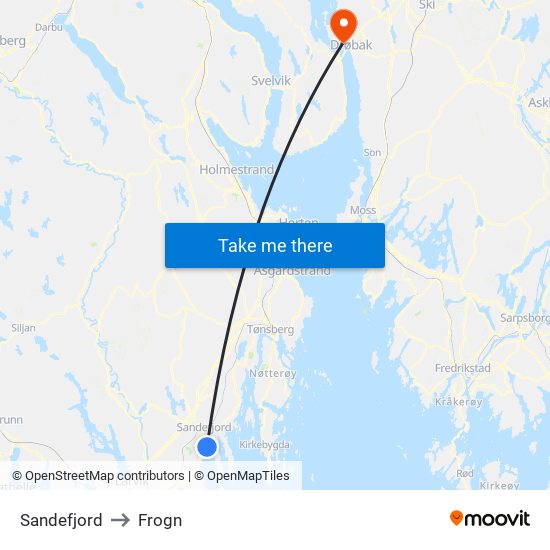 Sandefjord to Frogn map