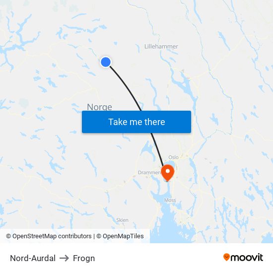 Nord-Aurdal to Frogn map