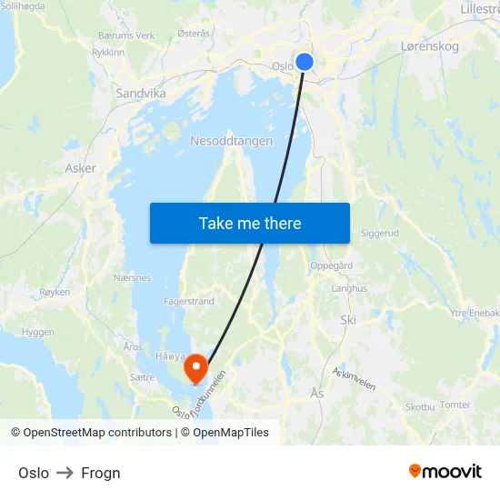 Oslo to Frogn map