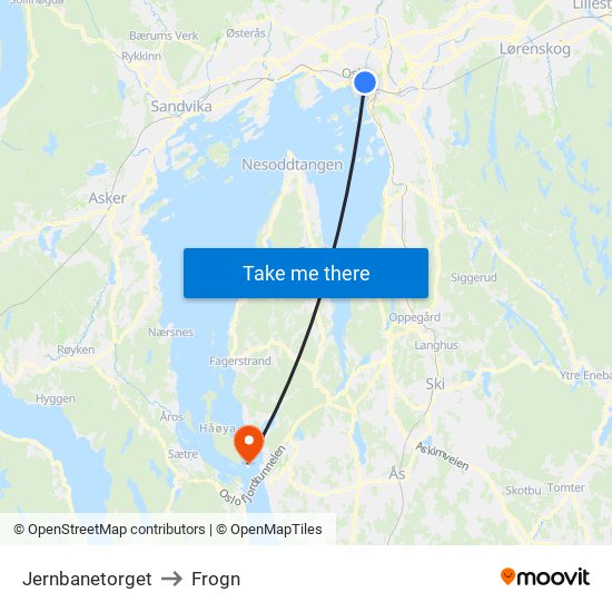 Jernbanetorget to Frogn map