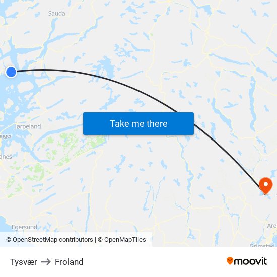 Tysvær to Froland map