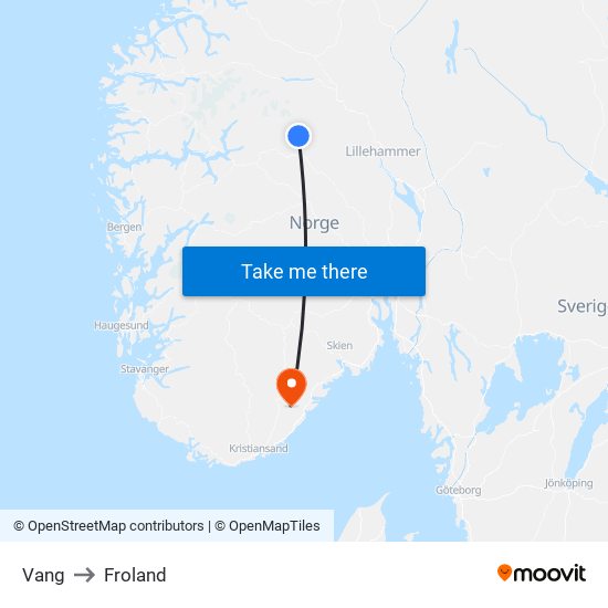 Vang to Froland map
