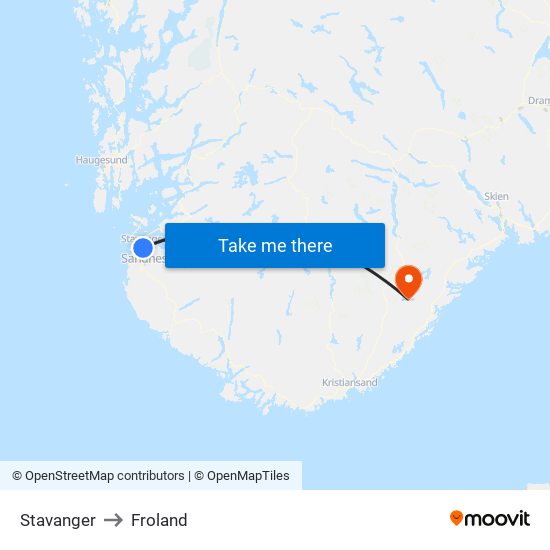 Stavanger to Froland map
