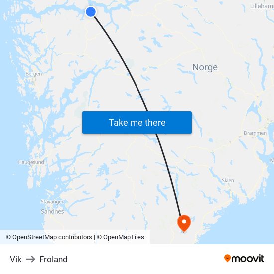 Vik to Froland map