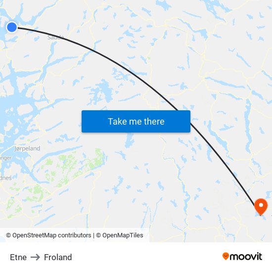 Etne to Froland map