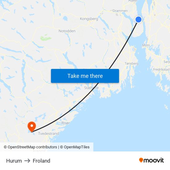 Hurum to Froland map