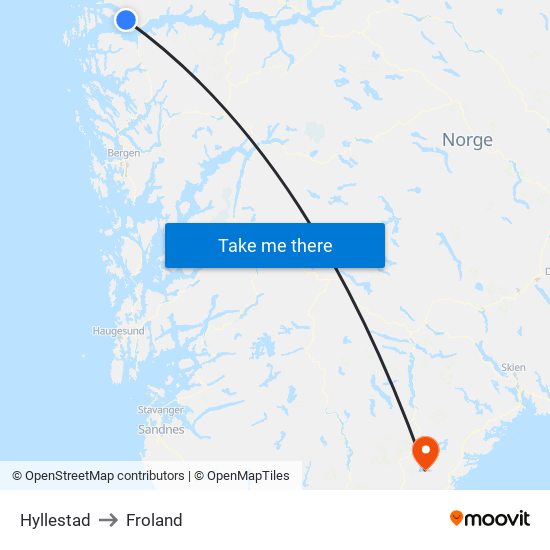 Hyllestad to Froland map