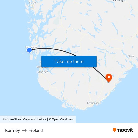 Karmøy to Froland map