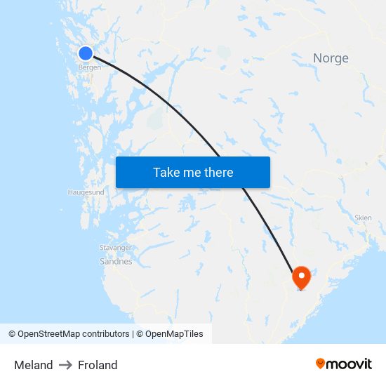 Meland to Froland map