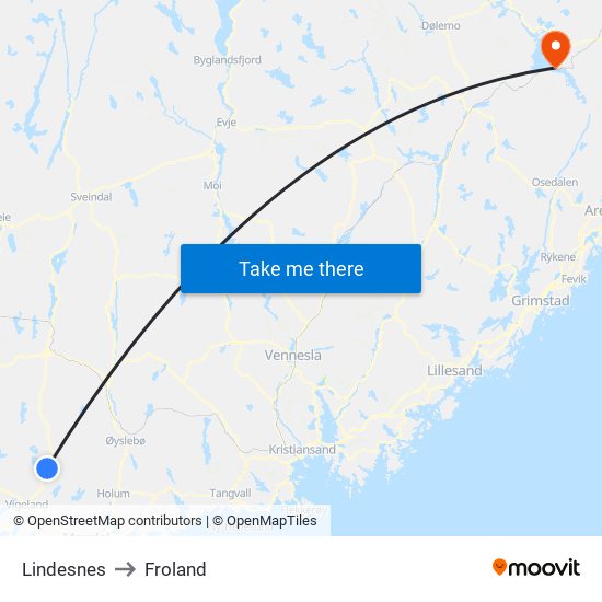 Lindesnes to Froland map