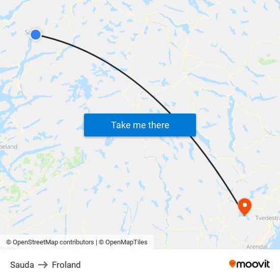 Sauda to Froland map