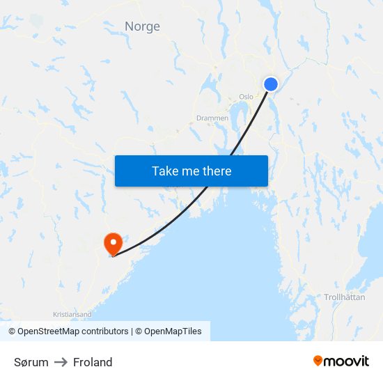 Sørum to Froland map
