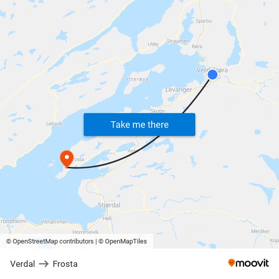 Verdal to Frosta map