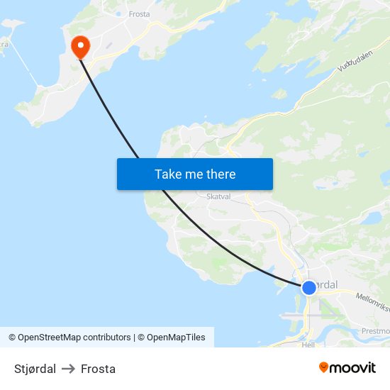 Stjørdal to Frosta map