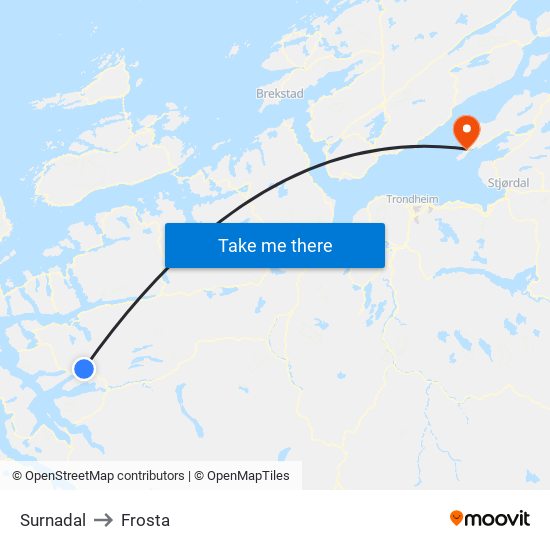 Surnadal to Frosta map