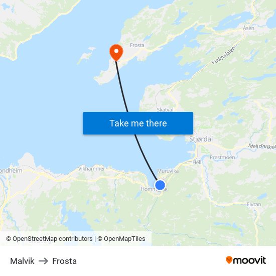 Malvik to Frosta map