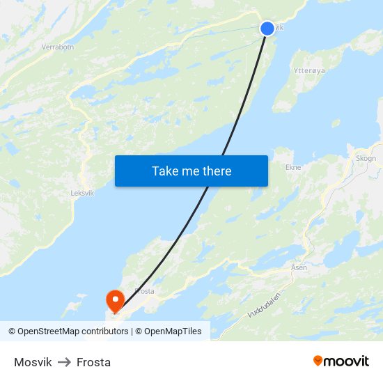 Mosvik to Frosta map