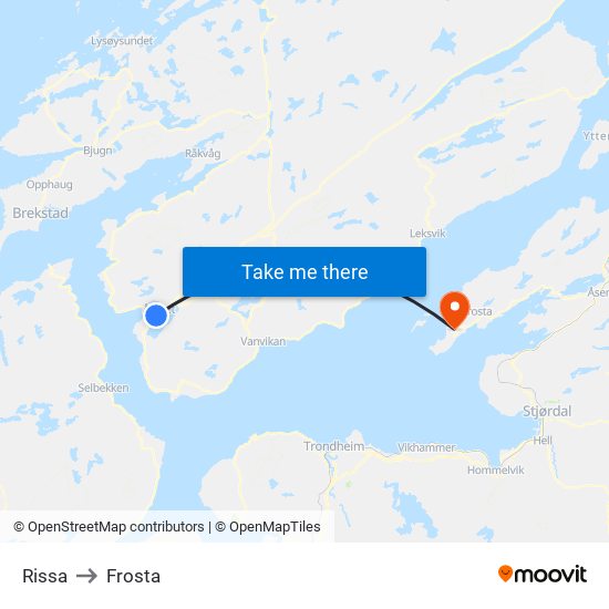 Rissa to Frosta map