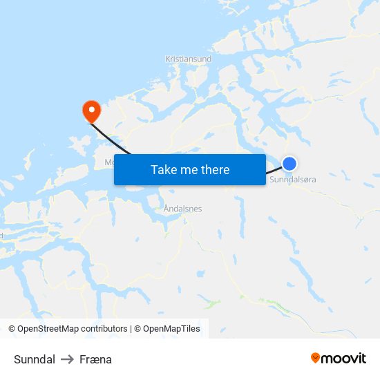 Sunndal to Fræna map