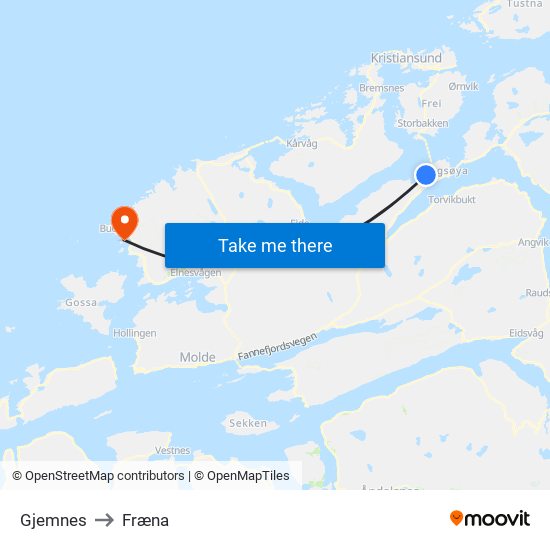 Gjemnes to Fræna map