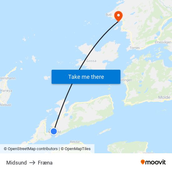 Midsund to Fræna map