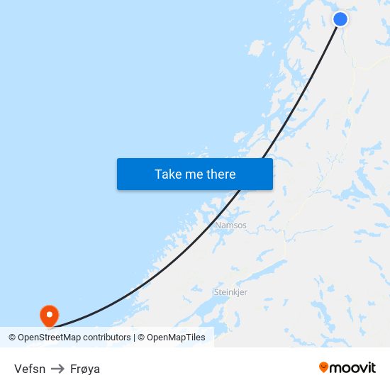 Vefsn to Frøya map