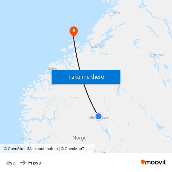 Øyer to Frøya map