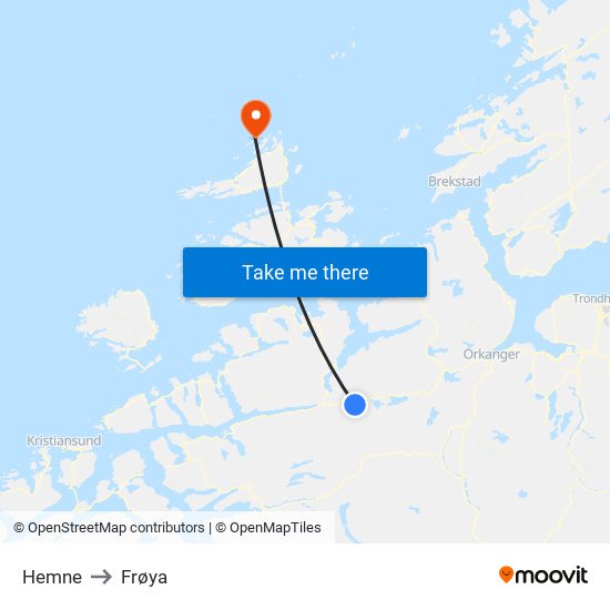 Hemne to Frøya map