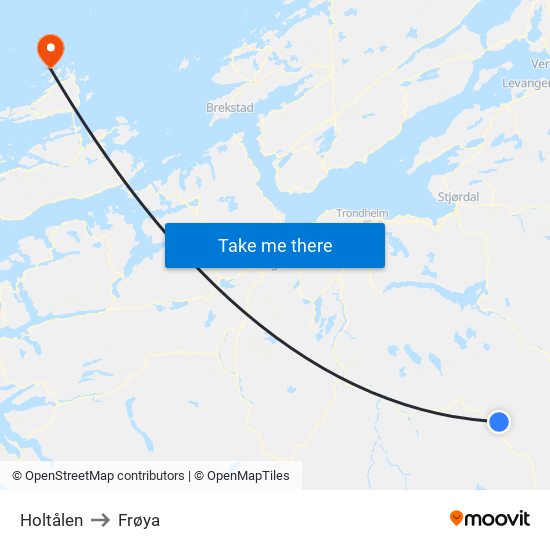 Holtålen to Frøya map