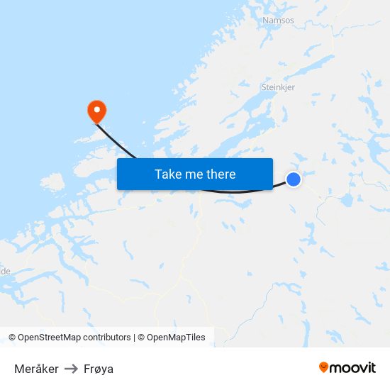 Meråker to Frøya map