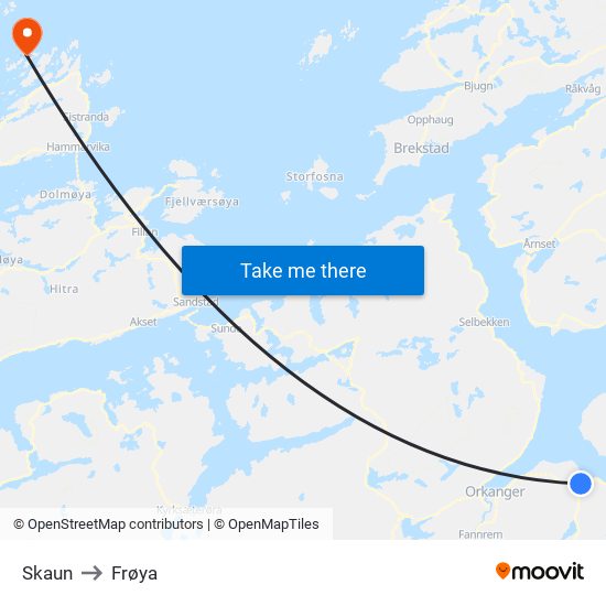 Skaun to Frøya map