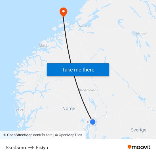 Skedsmo to Frøya map