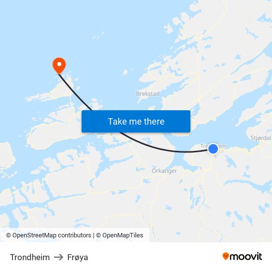 Trondheim to Frøya map