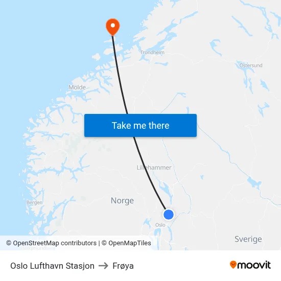 Oslo Lufthavn Stasjon to Frøya map