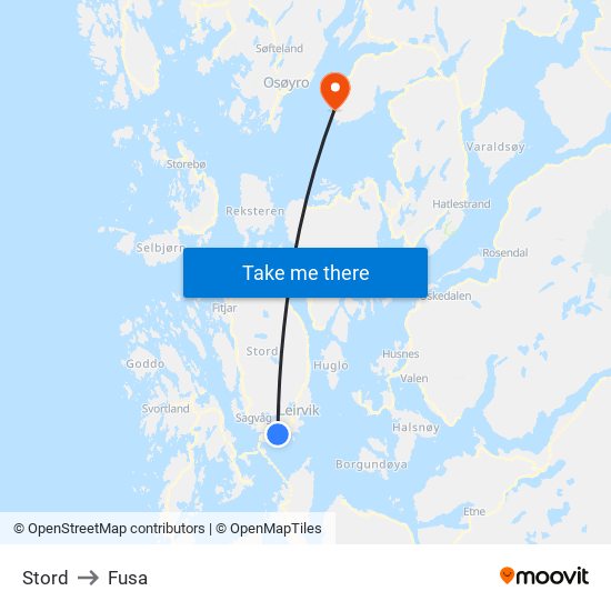 Stord to Fusa map