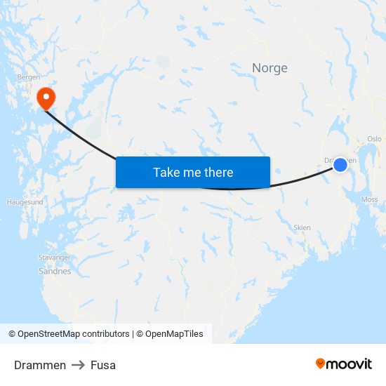 Drammen to Fusa map