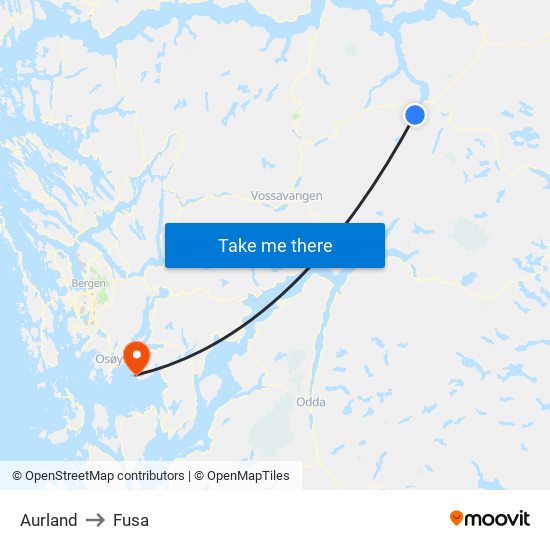 Aurland to Fusa map