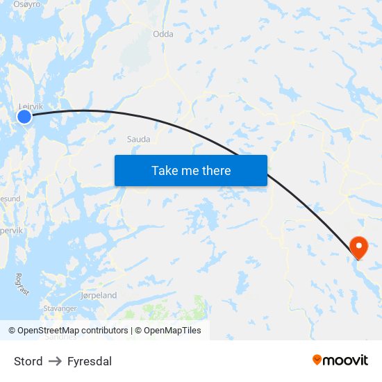 Stord to Fyresdal map