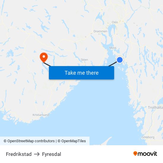 Fredrikstad to Fyresdal map