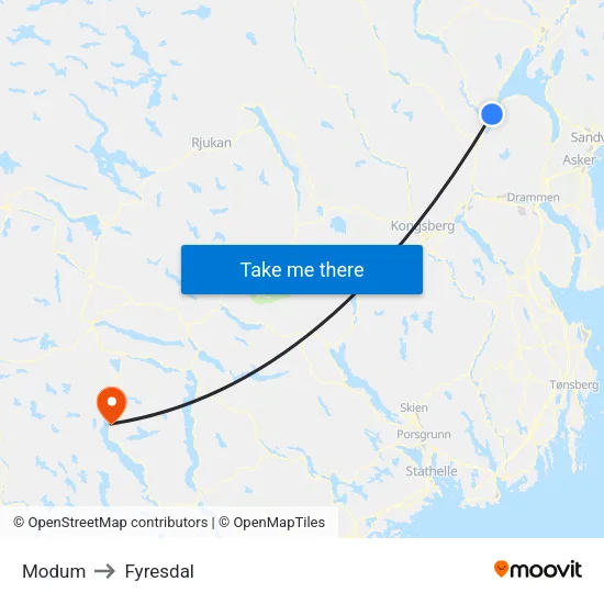 Modum to Fyresdal map