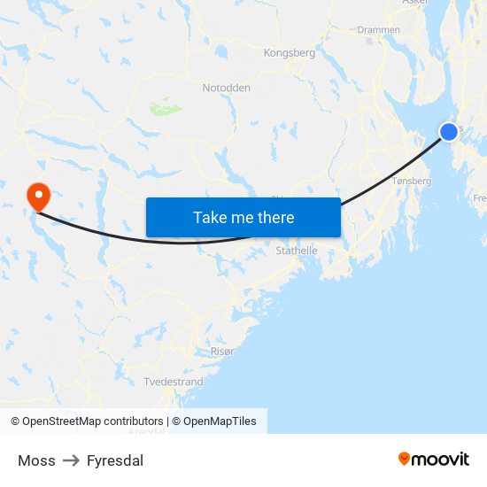 Moss to Fyresdal map