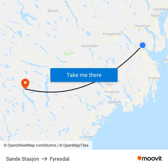 Sande Stasjon to Fyresdal map