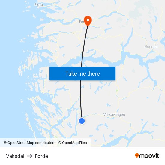 Vaksdal to Førde map