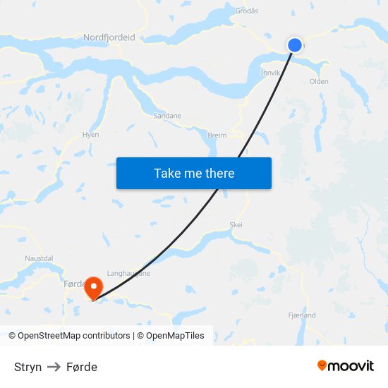 Stryn to Førde map